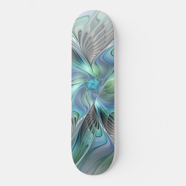 Skateboard Abstrait Bleu Vert Papillon Imaginaire Fractal Art (Recto)