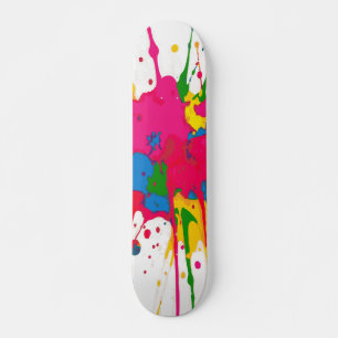 Skateboard Abstrait éclaboussures de peinture rose jaune vert
