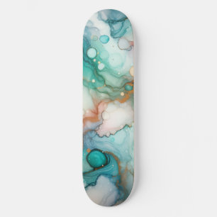 Skateboard Abstrait en rose, sarcelle, bleu et or