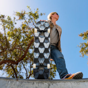 Skateboard Abstrait Futuriste Bleu Géométrique Métallique