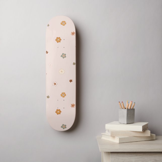 Skateboard Abstrait Hippie à motif floral bébé rose (Art mural)