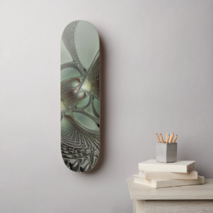 Skateboard Abstrait Olive Sage Green Grey Fractal Art Imagina