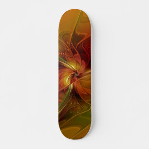 Skateboard Abstrait Rouge Orange Brown Vert Fractal Art Flowe