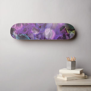 Skateboard Abstraite couleur violet, rose, encre d'alcool Art