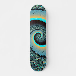 Skateboard Abstraite spirale d'art fractal bleu turquoise ora