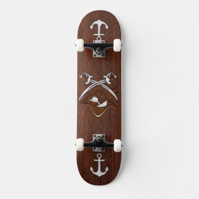 Skateboard Acier de crâne de pirate en acajou marin humide (Recto)