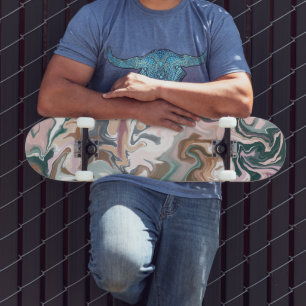 Skateboard Acrylique liquide vert et rose