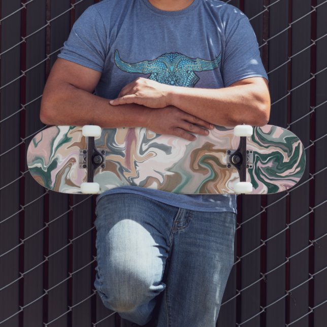 Skateboard Acrylique liquide vert et rose (Extérieur 3)