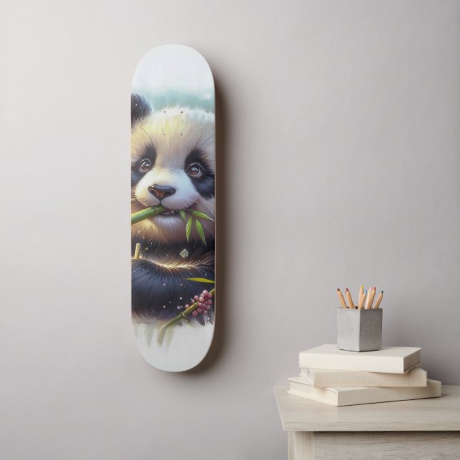 Skateboard Adorable Ours De Panda Mangeant Bambou (Art mural)