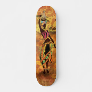 Skateboard African Girl and Giraffe - Friends - Art Drawing -