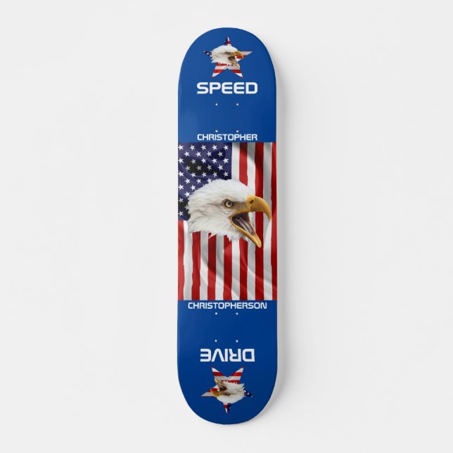 Skateboard Aigle Rampant, Drapeau Américain, Patriotique (Devant)