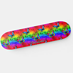 Skateboard Ajouter Nom, Papillons sur le coucher de soleil bl