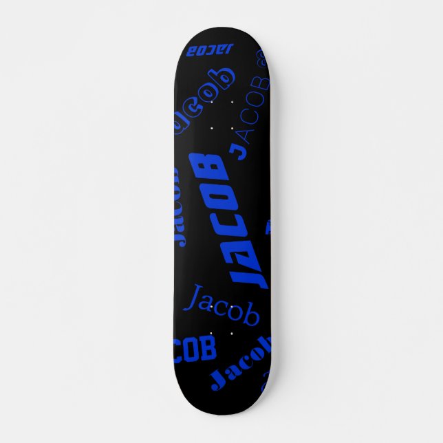 Skateboard Ajouter un nom ou un mot | Bleu et noir (Devant)