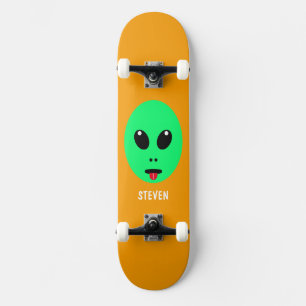 Skateboard Alien Head Green Orange Personnalisé Enfants