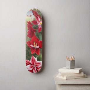 Skateboard Amaryllis et pin rouge et blanc