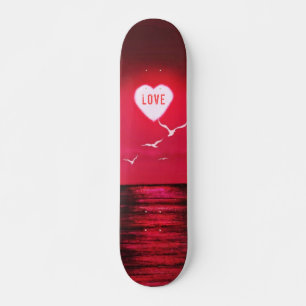Skateboard Amour au coucher du soleil - Romantique - Rouge no