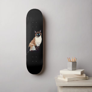 Skateboard Amoureux des chats Siamese Cat Art Electric Blue E