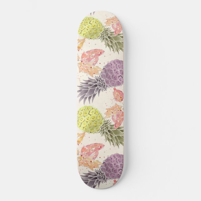 Skateboard Ananas, couple sucré, fruit, aquarelle (Recto)
