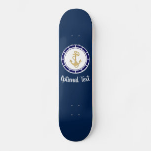Skateboard Ancre dorée centrale Marine Bleu Nautique