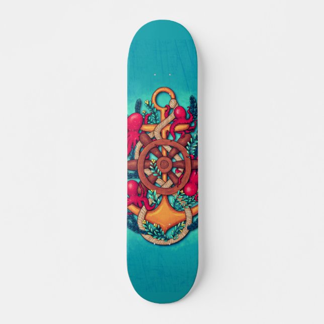 Skateboard Ancre et poulpes (Devant)