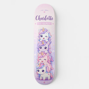 Skateboard Anime Licorne Rose et Violette Personnalisée