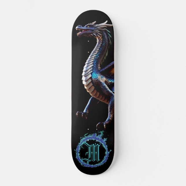 Skateboard *~* AP88 Dragon Turquoise à fibre métallique éléme (Recto)