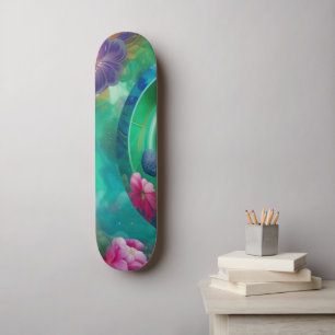 Skateboard Aqua Floral Jardin sous-marin Abstrait