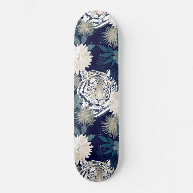 Skateboard Aquarelle animale Tigre tendance Flore bleu Design (Recto)