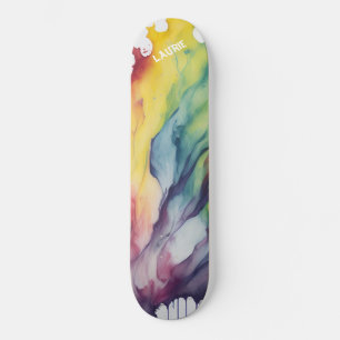 Skateboard Aquarelle arc-en-ciel personnalisée