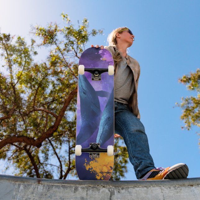 Skateboard Aquarelle Baleines Jardin Océan Abstrait (Extérieur 1)