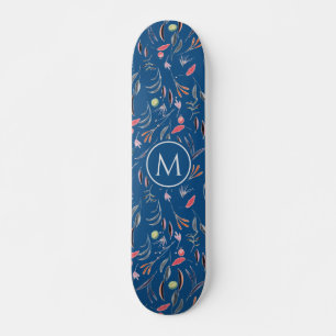 Skateboard Aquarelle bleu bleu élégant MONOGRAM