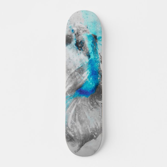 Skateboard Aquarelle bleu gris turquoise Betta Fish (Devant)