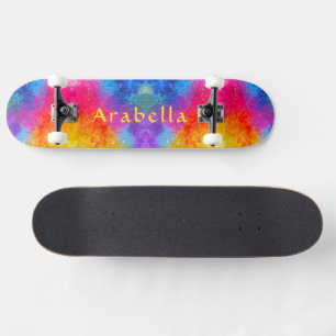 Skateboard Aquarelle - Bleu, Violet, Jaune Rose