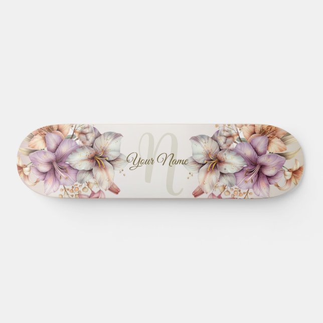Skateboard Aquarelle Boho Rose Fleurs Élégante Et Élégante (Horz)