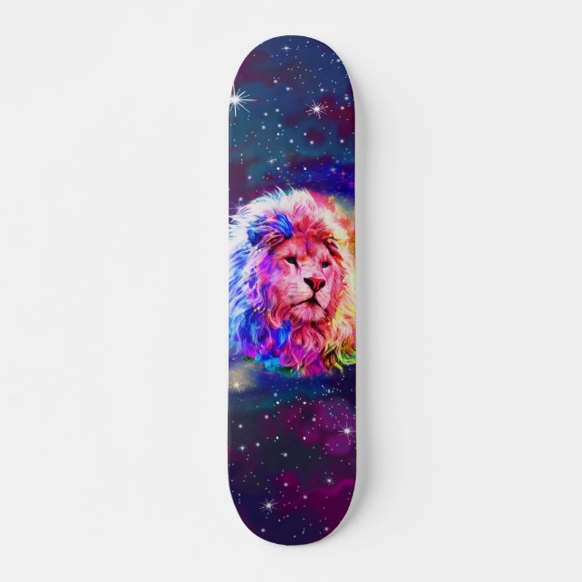 Skateboard Aquarelle colorée Espace Lion (Devant)