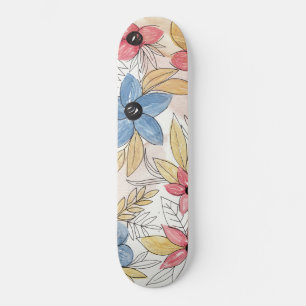 Skateboard Aquarelle couleur terre Floral Art Feuille