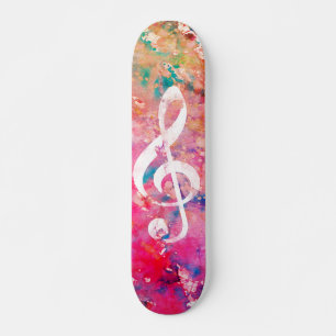 Skateboard Aquarelle de Corail rose Peinture Musique Note Cl