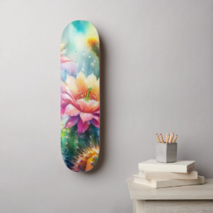 Skateboard Aquarelle Flower Cactus Succulents