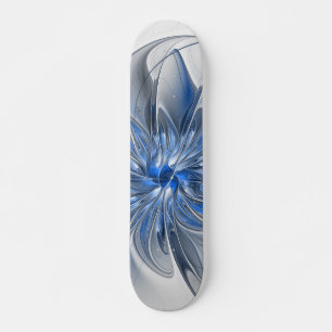 Skateboard Aquarelle gris bleu Abstrait Fractal Art Flower