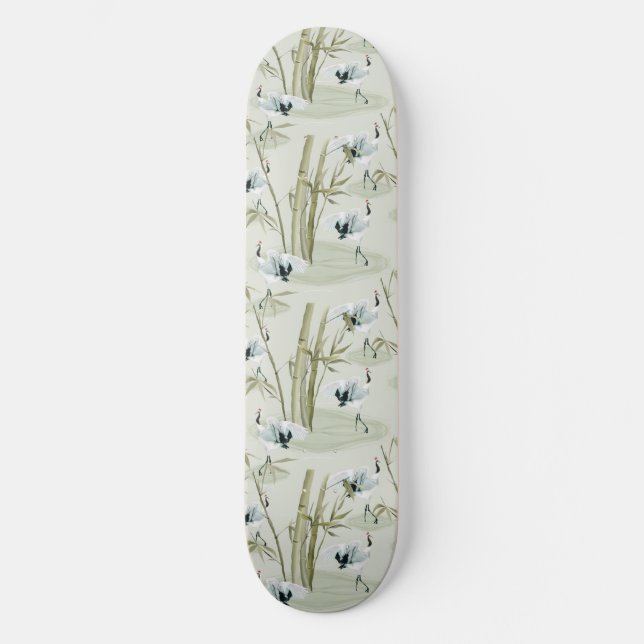 Skateboard Aquarelle japonaise Asiatique Art Bambou Motif d'o (Recto)