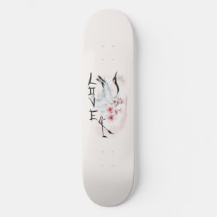 Skateboard Aquarelle Japonaise Sakura Blossom Love Crane
