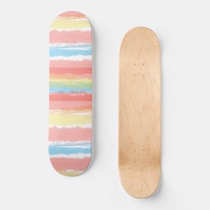 Skateboard Aquarelle rose bleu jaune blanc rayures