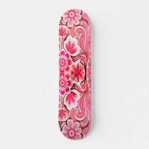 Skateboard Aquarelle rose rétro fille