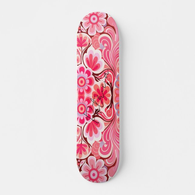 Skateboard Aquarelle rose rétro fille (Devant)