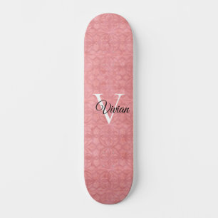 Skateboard Aquarelle rose roude Nom du monogramme