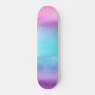 Skateboard Aquarelle rose Turquoise violet
