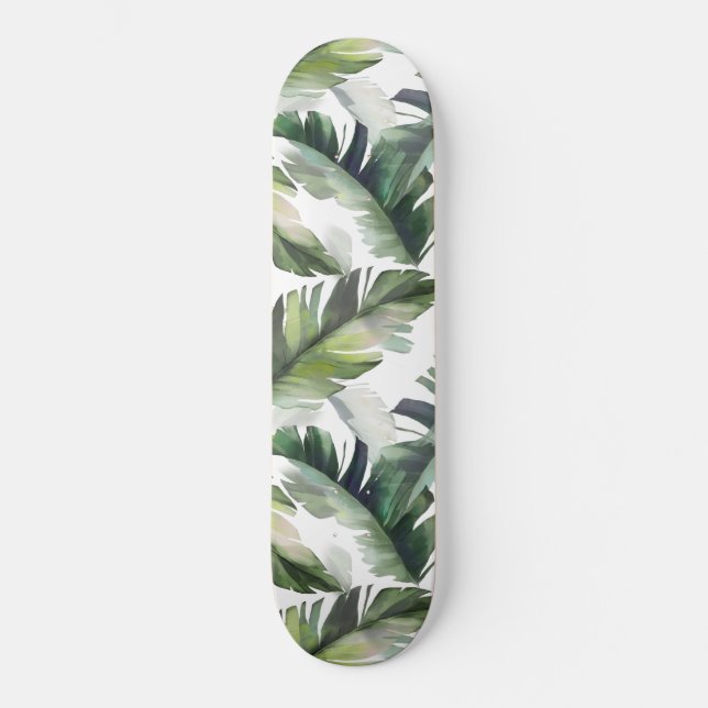 Skateboard Aquarelle vert Motif de feuillage tropical (Recto)