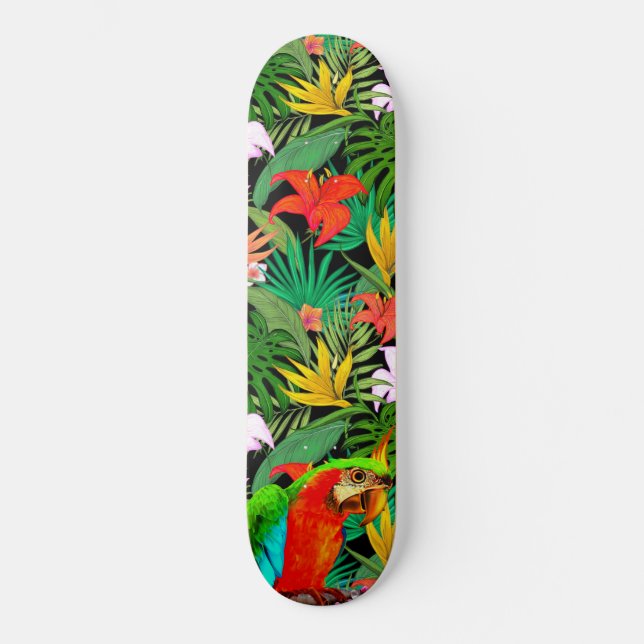 Skateboard Ara et fleurs multicolores  (Recto)