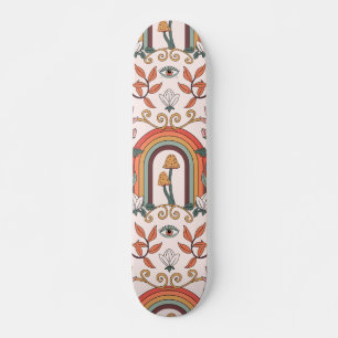 Skateboard Arc en ciel et champignons Art Nouveau Motif