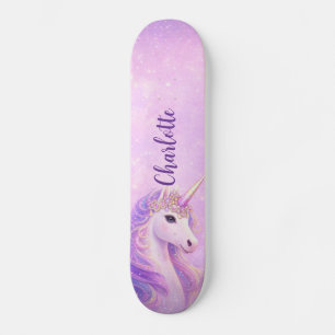 Skateboard Arc-en-ciel Licornes Violet Rose Personnalisé